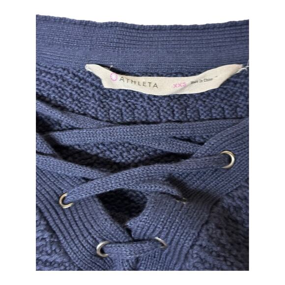 Oversized Navy Blue Lace-Up Knit Sweater Size XXS |Textured Long Sleeve Pullover - Picture 10 of 10